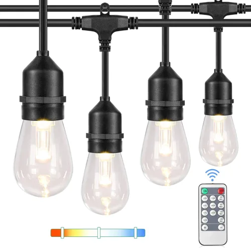 Vista 11 de Cadena de luces para exteriores de 96 pies (48 x 2), luz de patio de alambre blanco resistente de grado comercial con bombillas LED S14