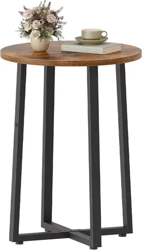 Vista 13 de HOOBRO - Mesa auxiliar redonda, mesa de centro con pedestal de metal resistente, mesita de noche redonda de 15.7", para sala de estar, dormitorio