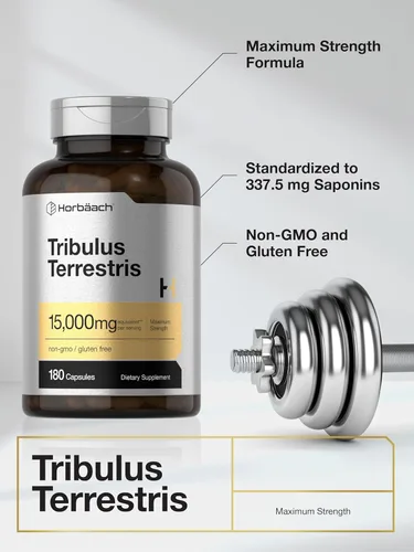 Vista 4 de Horbäach Tribulus Terrestris para hombres 180 cápsulas Máxima fuerza Suplemento de extracto sin OMG, sin gluten