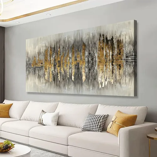 Vista 15 de Cuadros abstractos, arte de pared para sala de estar, oficina, dormitorio, decoración de pared, arte de pared con anillo, pinturas modernas, azul