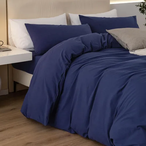 Vista 24 de JIYUAN - Juego de 3 piezas de 1 funda de edredón de algodón 100% lavado de 90x90 pulgadas (relleno no incluido) y 2 fundas de almohada, cómodo
