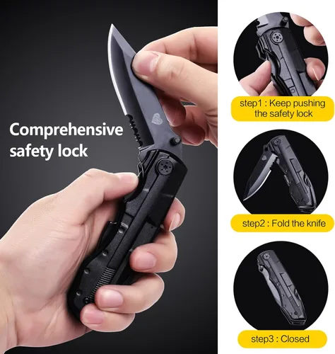 Vista 3 de Unutes Cuchillo de bolsillo multiherramienta 14 en 1 para hombres, alicates tácticos multiherramienta 9 en 1 juego de destornilladores con funda