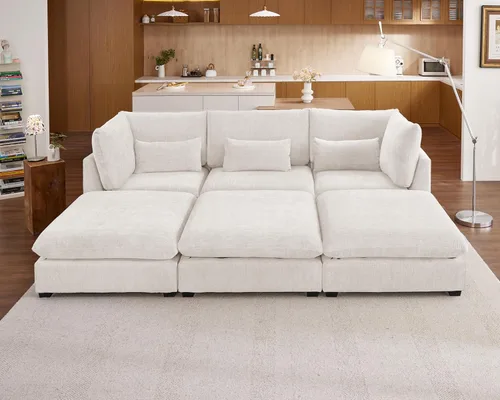 Vista 28 de Sofá modular de felpilla de 77 pulgadas, sofá modular de nube lavable con otomana, sofás seccionales de 3 plazas para sala de estar, cubierta
