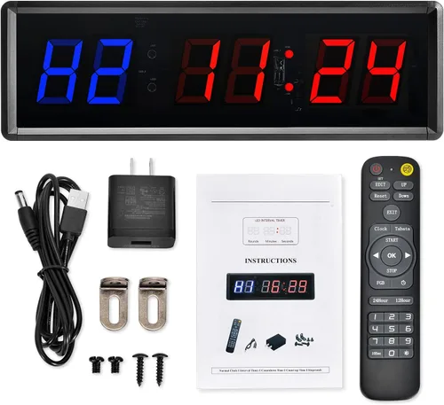 Reloj de gimnasio con control remoto, temporizador LED de metal de 1.5 pulgadas y 1.8 pulgadas, cronómetro de entrenamiento Crossfit, cuenta