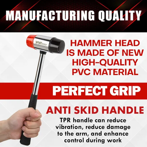 Vista 4 de YIYITOOLS Mazo suave de doble cara, martillo, joyería, madera, instalación de pisos, sin chispas, golpe y mango de plástico – 35 mm, rojo y negro