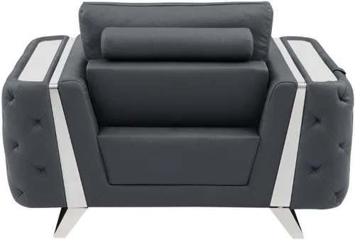 Vista 97 de Blackjack Furniture Reggio Collection - Sofás de cuero italiano de grano completo para sala de estar con marco de madera brasileña y acero Blanco