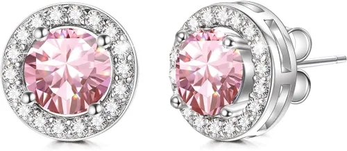 AOBOCO - Aretes redondos tipo dormilona de plata de ley, adornados con cristales de Swarovski, hipoalergénicos para mujeres ideales para