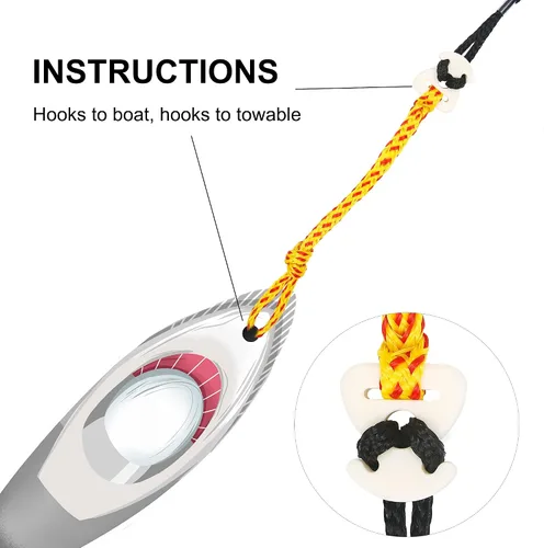 Vista 6 de Paquete de 2 conectores rápidos de cuerda remolcable para tubos (amarillo/rojo) Boat Tow Harness for Tubing, Self Centering Tow Harness for Boat