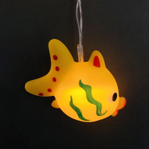 Vista 5 de Tira de luces de pez manchado de 5.4 pies, 10 luces LED de hadas de peces a pilas, luz nocturna de mero, para decoración del hogar, fiesta, Peces