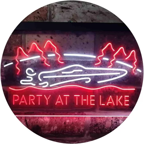 Vista 18 de ADVPRO Party at The Lake Cabin Display Dual Color LED Neon Sign Blue & Red 12" x 8.5" st6s32-i3430-br