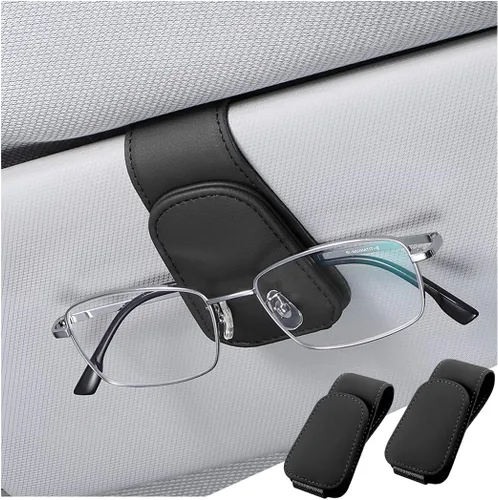 Vista 30 de zipelo Soporte para gafas de sol para coche con visera solar, 2 piezas de colgante de lentes de cuero magnético, clip de montaje para gafas de sol
