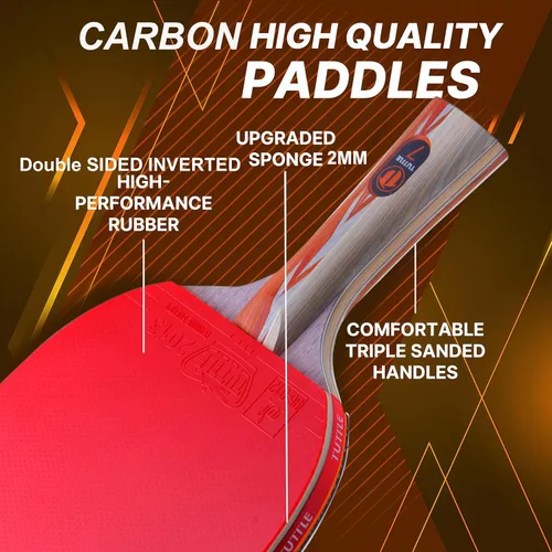 Vista 5 de Raquetas de ping pong de fibra de carbono, raquetas de tenis de mesa de nivel profesional para un control superior, hoja de 7 capas, goma premium