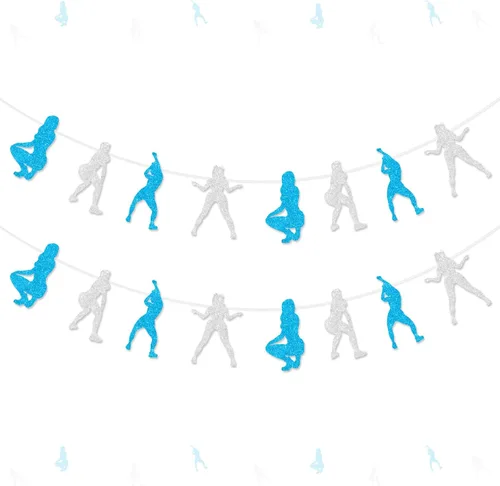 Cheereveal Paquete de 2 guirnaldas de Twerk azules y plateadas para niñas y mujeres, decoraciones de pancarta con purpurina de baile de poste Azul y