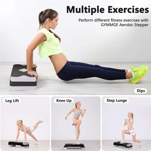 Vista 7 de GYMMAGE Stepper aeróbico de entrenamiento ajustable, plataforma de ejercicios aeróbicos con 2 elevadores, plataforma de ejercicios para fitness