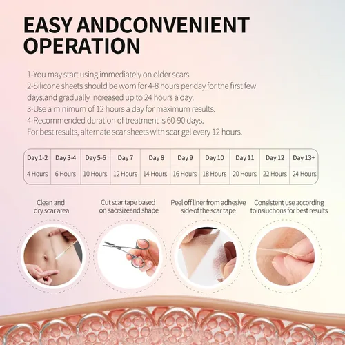 Vista 7 de Hojas de silicona médica para cicatrices, cinta de cicatriz de silicona, cinta de cicatriz reutilizable para cirugía de cesárea, queloides