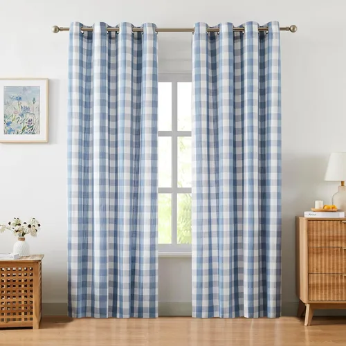 Vista 34 de Amzdecor Cortinas a cuadros de búfalo con ojales de 54 pulgadas de largo, cortinas texturizadas semitransparentes para sala de estar y dormitorio, 2