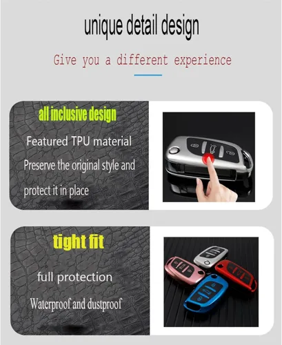 Vista 7 de POCHY Key Fob Cover For Peugeot Citroen C1 C2 C3 C4 C5 Ds3 Ds4 Ds5 Ds6 Protector Accessories Soft Tpu Car Folding Key Bag Cover Case Shell Keychain