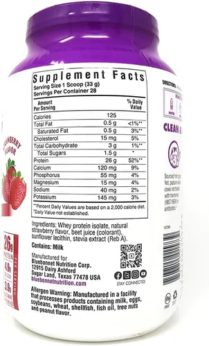 Vista 2 de Bluebonnet Nutrition Whey Protein Aislado en polvo, suero de vacas alimentadas con hierba, 0.92 oz de proteína, sin azúcar añadido, sin OMG, sin