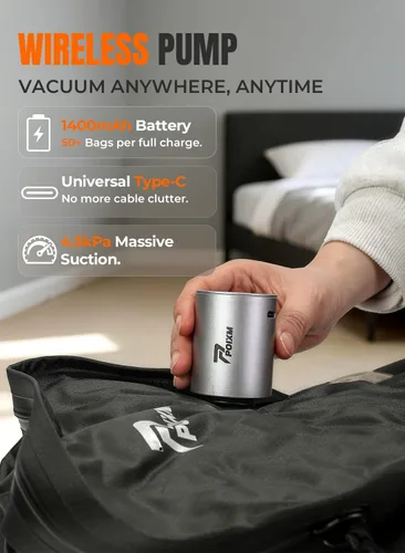 Vista 3 de Bolsas de vacío para viajes con bomba inalámbrica, cremallera de apertura de 180°, impermeables IP67, bolsas de compresión reutilizables