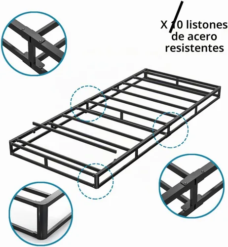 Vista 4 de Bedsnus juego de somier y funda de tamaño individual, base de resortes de metal de perfil alto de 9 pulgadas, base de colchón de estructura Blanco