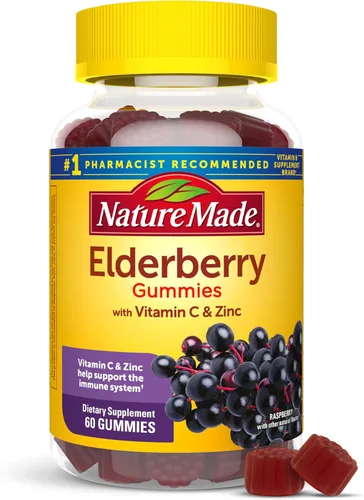 Nature Made Saúco con vitamina C y zinc, suplemento dietético para apoyo inmunológico, 60 gomitas y suministro para 30 días