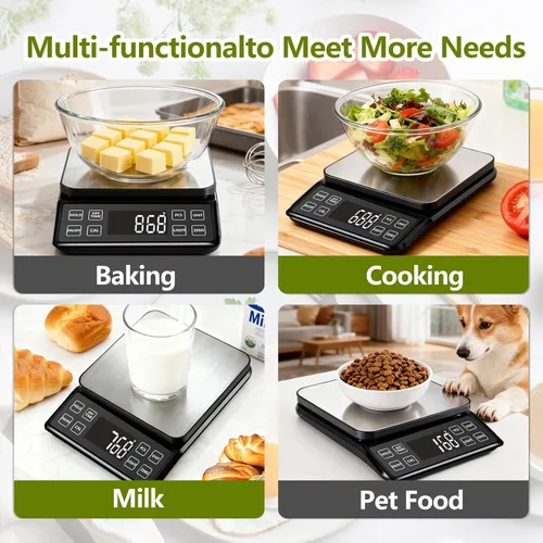 Vista 6 de Báscula digital de alimentos con 0.01 oz/0.1 g de alta precisión, báscula de cocina de 11 lb/5 kg de capacidad, USB-C recargable, LCD con luz