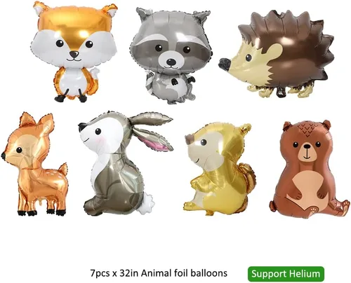 Vista 3 de 7 GLOBOS DE ANIMALES DEL BOSQUE - Conejo Gigante, Zorro, Ardilla, Erizo, Mapache para Decoraciones Temáticas de Bosque para Baby Shower y Cumpleaños