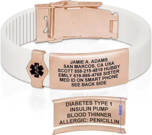 Vista 84 de Divoti Pulsera de identificación de alerta médica grabada personalizada, grabado láser de doble cara (hasta 9 líneas), pulsera de silicona ajustable