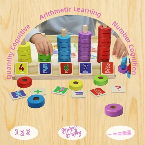 Vista 3 de Lydaz rompecabezas de madera para conteo de juguetes, aprendizaje preescolar educativo Montessori, matemáticas, juguetes para niños pequeños