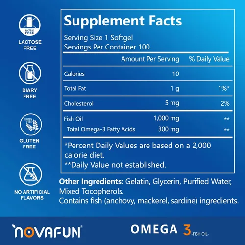 Vista 2 de Aceite de pescado Omega 3 1000 mg Softgels, suplemento de ácidos grasos Omega 3 con EPA y DHA, suplementos de aceite de pescado Omega 3