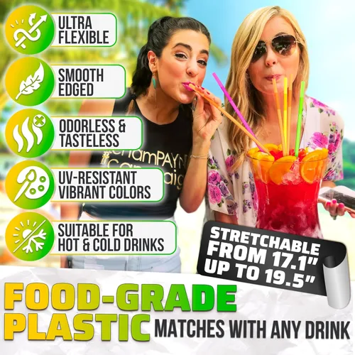 Vista 3 de 200 popotes extralargos desechables de 17.1 a 19.5 pulgadas con 0.32 pulgadas de diámetro, popotes de plástico flexible superlargos, elásticos