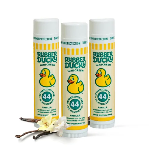 Rubber Ducky Protector solar labial SPF 44, bálsamo labial vegano para niños con vitamina E, protección UV, resistente al agua, sin tintar, sabor a