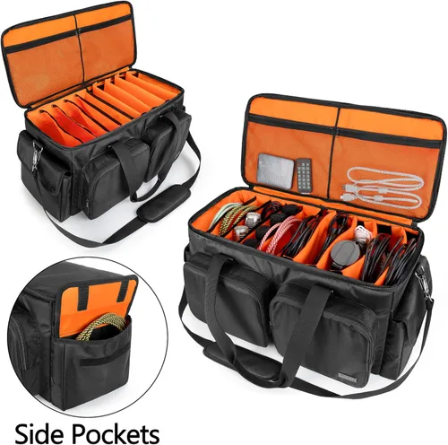 Vista 2 de Trunab Bolsa de archivo de cable para DJ con parte inferior acolchada desmontable y divisores, bolsa de viaje para equipo de DJ profesional