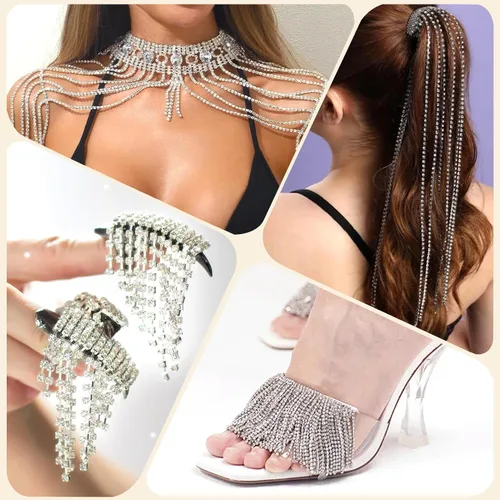 Vista 6 de 1 rollo de cadena de diamantes de imitación de 10 yardas, rollo de cadena de cierre de diamantes de imitación de cristal de 0.079 pulgadas, borde