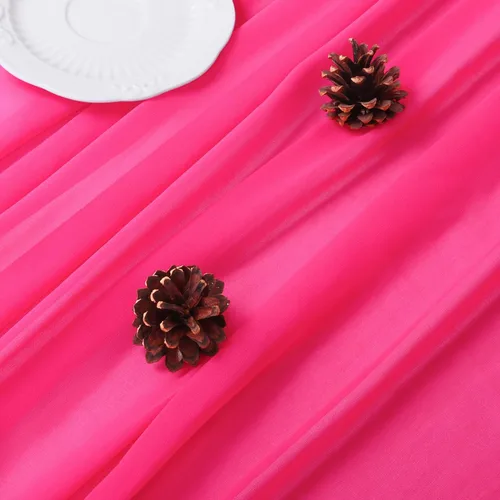 Vista 2 de DUOBAO Hot Pink Table Runner 10ft Chiffon Table Runner 29''x120'' Sheer Fabric for Wedding, Party, and Bridal Shower Decor