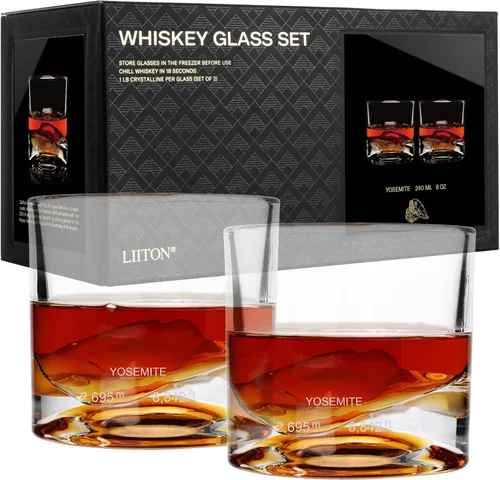 Vista 21 de LIITON American Peaks - Juego de 4 vasos de whisky de cristal pesado, vaso de bourbon grueso congelable de 1 libra cada uno, regalos de whisky