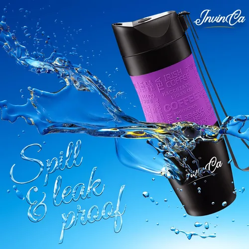 Vista 4 de INVINCEA - Vaso térmico de acero inoxidable aislado al vacío de 16 onzas, taza de viaje para café de doble pared, reutilizable, a prueba