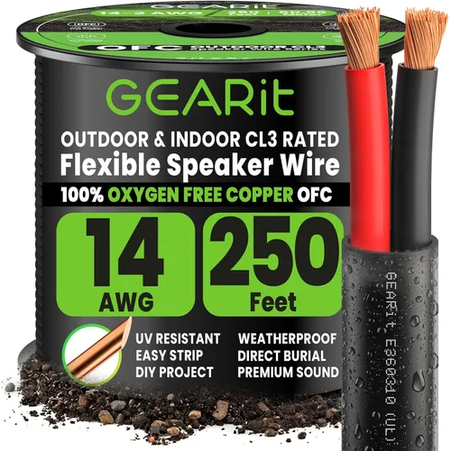 Vista 11 de GEARit Cable de altavoz de calibre 14, cable de calibre 14 con clasificación UL CL3 de 20 pies, alambre de cobre con marca de polaridad, cable