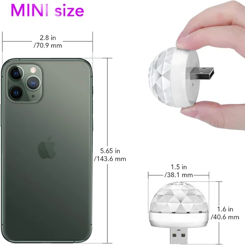 Vista 2 de Lmaytech Luces USB para fiesta de mini bola de discoteca, luces estroboscópicas activadas por sonido, luces LED portátiles para el ambiente
