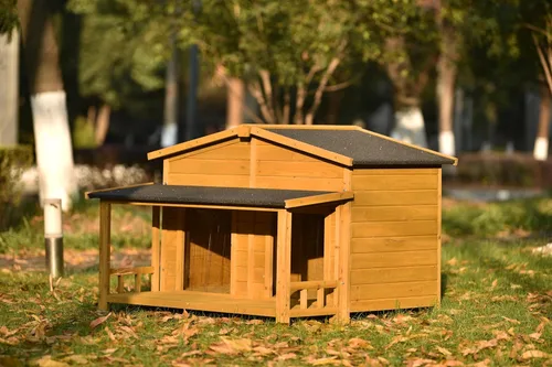 Vista 5 de RITSU Casa grande de madera para perros de 47.2 pulgadas para exteriores, exteriores e interiores, jaula para perros con porche, 2 puertas