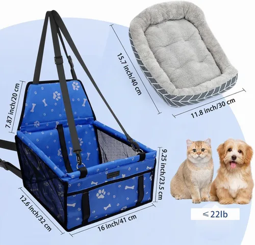 Vista 3 de Asiento de coche para perro, asiento elevador plegable para perro, impermeable, transpirable, bolsa de viaje Oxford para perros pequeños a medianos