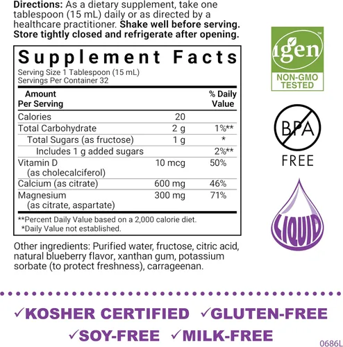 Vista 2 de Bluebonnet Nutrition citrato de calcio líquido y citrato de magnesio, vitamina D3, salud ósea, sin gluten, sin soja, sin leche, kosher, 32