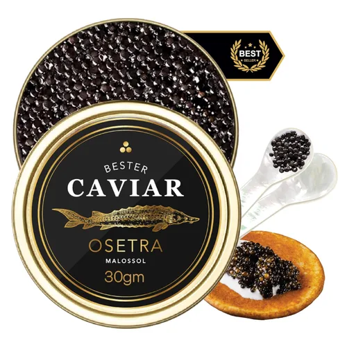 BESTER CAVIAR Caviar de esturión Osetra prémium – Huevas negras de Malossol Ossetra cosechadas tradicionalmente con cuchara de nácar – Lata