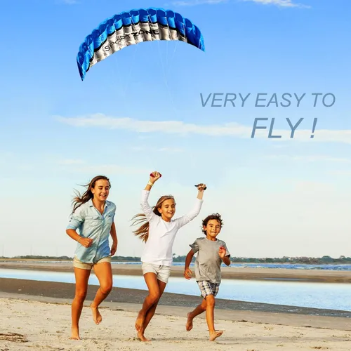Vista 8 de HENGDA KITE 2.5m Dual Line Stunt Parafoil Kites Soft Stunt Kite for Beach Blue with Flying Tool