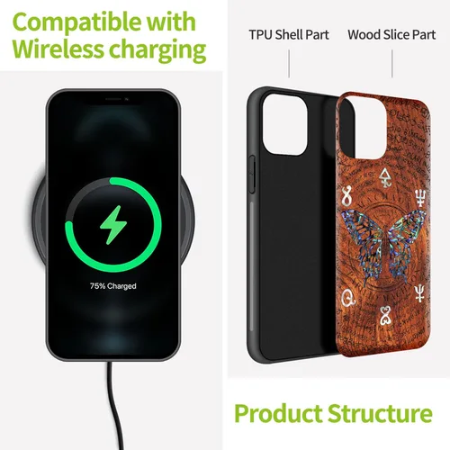 Vista 5 de Carveit Funda protectora de madera de diseñador para iPhone 11 Pro Max [grabado de madera e incrustaciones de carcasa] compatible con 11 Pro Max