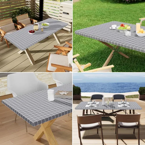 Vista 205 de Mantel rectangular, manteles de plástico elásticos ajustables con parte trasera de franela para mesas de 4 pies, manteles de vinilo impermeables