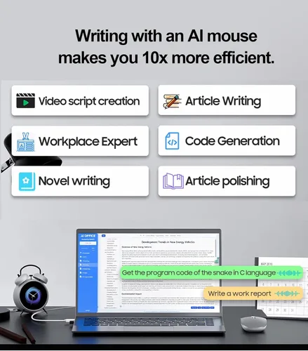 Vista 6 de Ratón inalámbrico AI para computadora portátil, mouse Bluetooth habilitado con grabación de voz y resumen de IA, puntero láser ergonómico