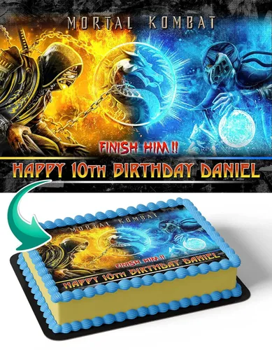 Cakecery Mortal Kombat MC 2021 - Cartel comestible para pastel de cumpleaños, 1/4 hoja