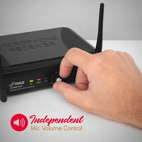 Vista 5 de Pyle Sistema de micrófono inalámbrico UHF - Juego de micrófono inalámbrico dinámico profesional, micrófono y receptor de mano, adaptador