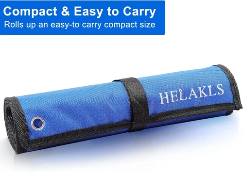 Vista 6 de Bolsa Organizadora Enrollable de 10 Bolsillos para Llaves y Herramientas, Organizadores de Herramientas de Lona Resistente en Azul